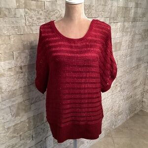I.N. studio Red Shimmer Knit Short Sleeve Top
